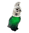 A wonderful Victorian style green glass, cockatoo decanter in silver plated cage with 8 glasses