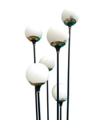 An orignal 1950s Stilnovo "Arberello" black lacquer and brass six light floor lamp