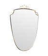 An orignal pair of 1950s Gio Ponti style Italian portrait brass framed mirror with brass top scroll detailing