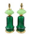 A pair of large large dark and light green Murano opaline lamps by Cenedese