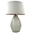 A French 1930s Cristallerie Lorraine Alsace pressed glass opaline lamp with leaf desgin