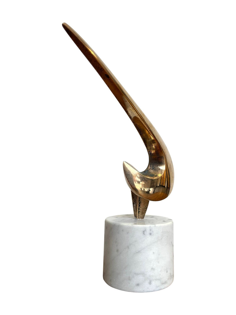 An Italian midcentury abstract 1960s bronze sculpture mounted on a circular Carrara marble base.