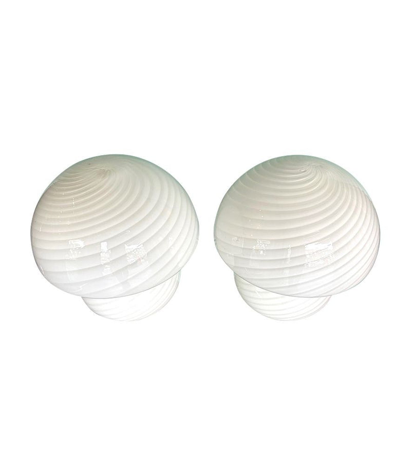 Mid Century mushroom lamps by Venini in white swirl Murano glass - Mid Century Lighting