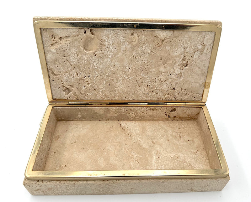 An Italian 1970s travertine and gilt metal jewellery accessories box