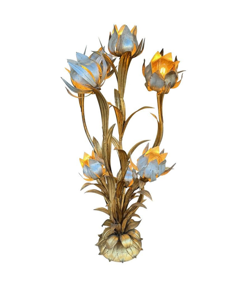 A wonderful 1960s Italian gilt metal flower lamp with seven lights in the flowers