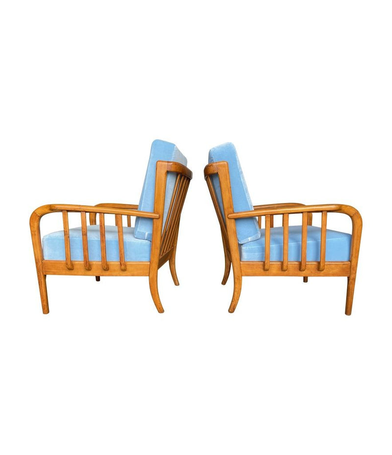 A pair of 1950s Italian armchairs attributed to Paolo Buffa, newly upholstered in Designers Guild velvet