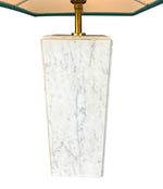 A pair of 1970s Belgian Carrera marble lamps by Porcelaine de Bruxelles