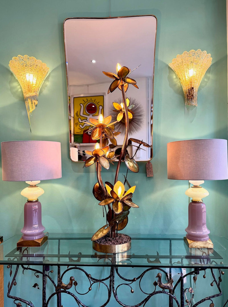 A 1970s unique handmade wrought iron console table with glass or solid marble top