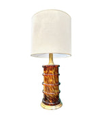 A wonderful large Italian 1970s faux tortoiseshell Murano glass and brass lamp