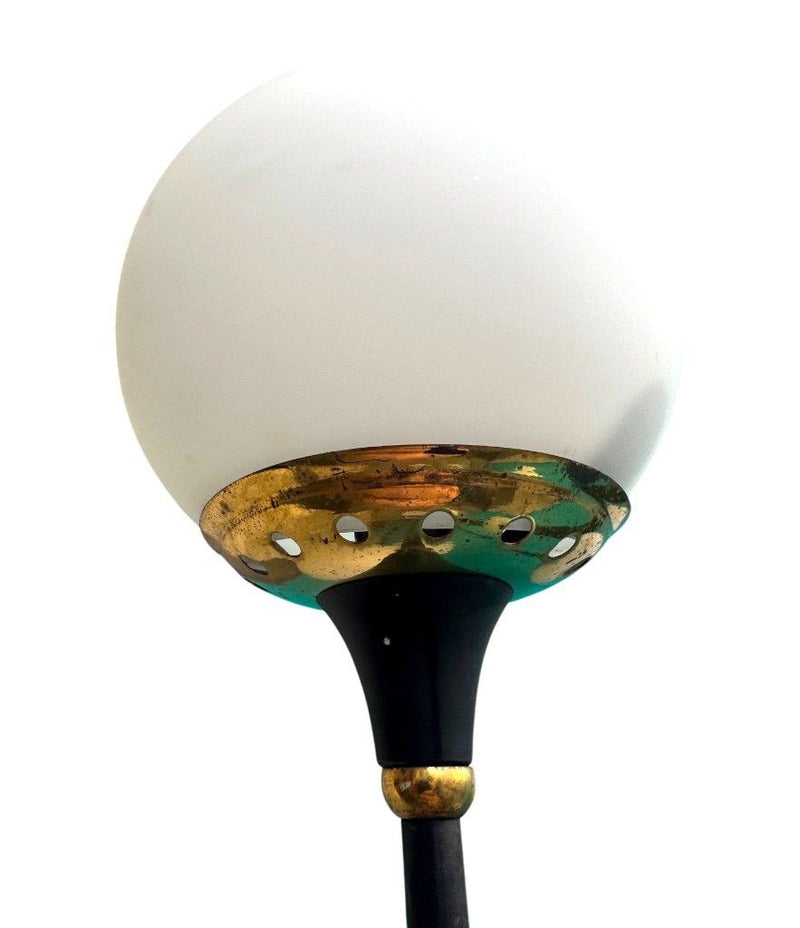An orignal 1950s Stilnovo "Arberello" black lacquer and brass six light floor lamp
