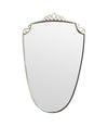 An orignal pair of 1950s Gio Ponti style Italian portrait brass framed mirror with brass top scroll detailing