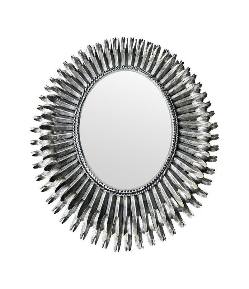 A Spanish 1960s silvered metal landscape or portrait oval eyelash mirror