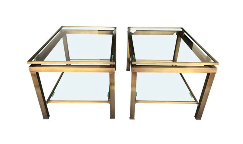 A pair of French 1970s Guy Lefevre style gilt metal side tables