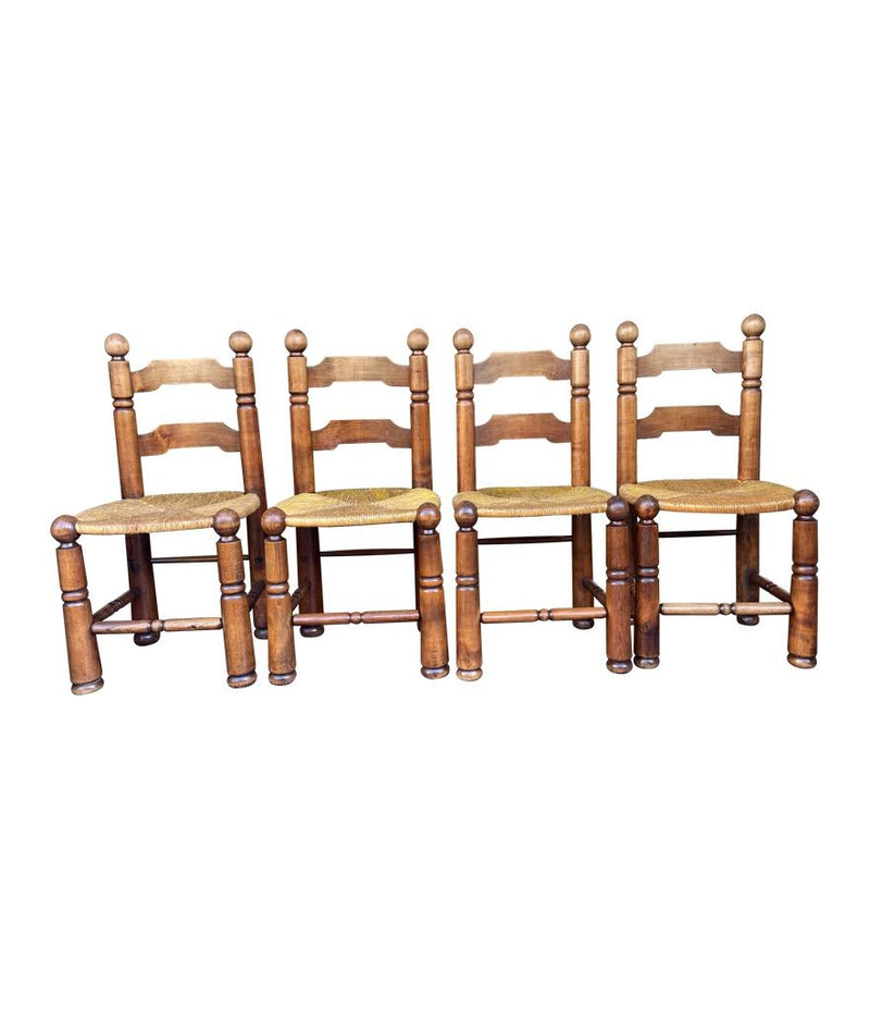 Four 1940s Oak and woven rope seat chairs by Charles Dudouyt - Mid Century Chairs