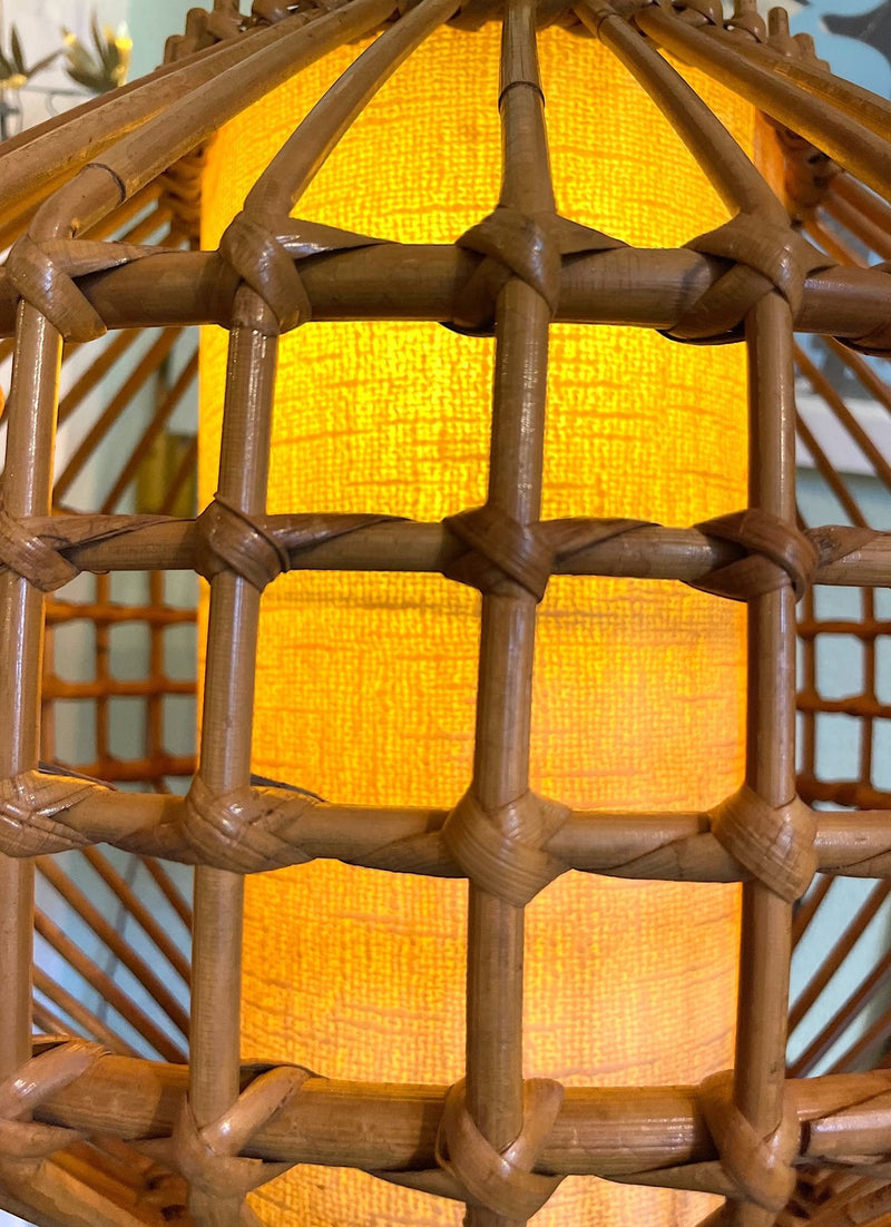 Mid century bamboo hanging light by Louis Sognot