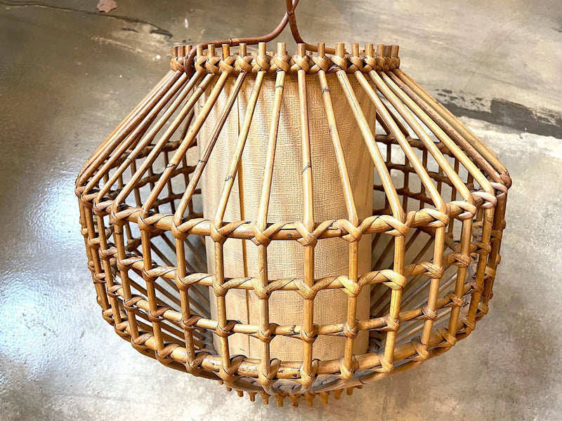 Mid century bamboo hanging light by Louis Sognot