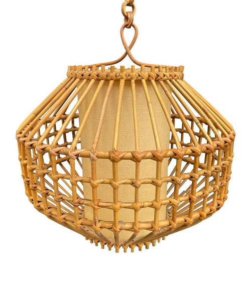 Mid century bamboo hanging light  by Louis Sognot