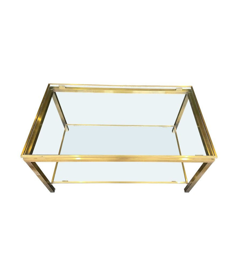 Mid Century Coffee Table in the style of Guy Lefevre gilt metal two tier circa 1970's French - Mid century furniture London