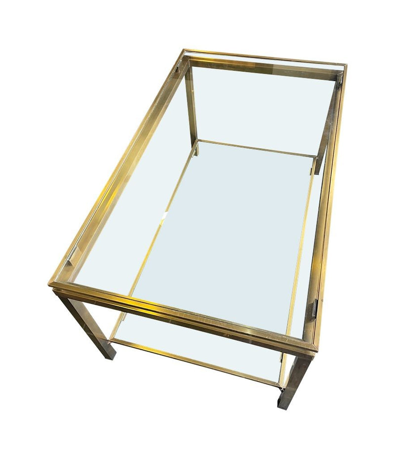 Mid Century Coffee Table in the style of Guy Lefevre gilt metal two tier circa 1970's French - Mid century furniture London