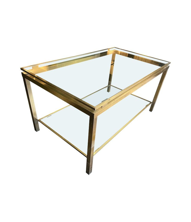 Mid Century Coffee Table in the style of Guy Lefevre gilt metal two tier circa 1970's French - Mid century furniture London