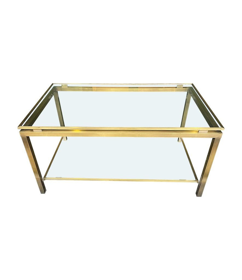 Mid Century Coffee Table in the style of Guy Lefevre gilt metal two tier circa 1970's French - Mid century furniture London