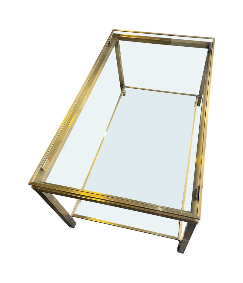 Mid Century Coffee Table in the style of Guy Lefevre gilt metal two tier circa 1970's French - Mid century furniture London