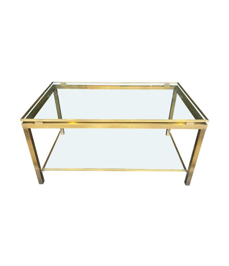 Mid Century Coffee Table in the style of Guy Lefevre gilt metal two tier circa 1970's French - Mid century furniture London