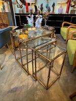 Mid century nest of tables - faux Bamboo - Gilt metal - 1970s - French - Mid Century Furniture