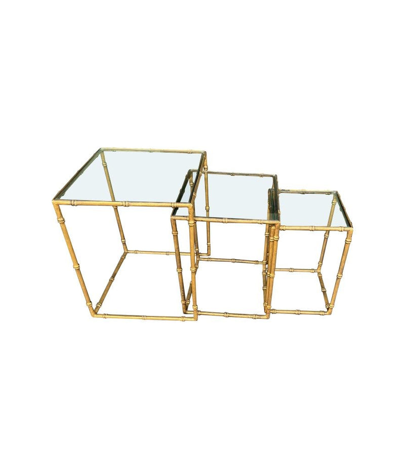 Mid century nest of tables - faux Bamboo - Gilt metal - 1970s - French - Mid Century Furniture