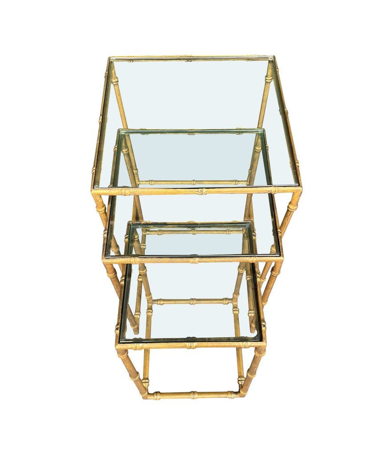 Mid century nest of tables - faux Bamboo - Gilt metal - 1970s - French - Mid Century Furniture