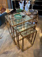 Mid century nest of tables - faux Bamboo - Gilt metal - 1970s - French - Mid Century Furniture