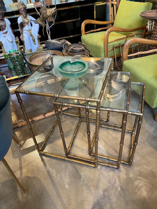 Mid century nest of tables - faux Bamboo - Gilt metal - 1970s - French - Mid Century Furniture