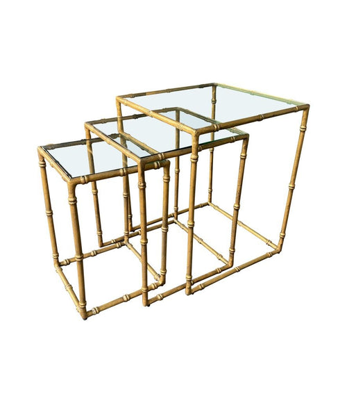 Mid century nest of tables - faux Bamboo - Gilt metal - 1970s - French - Mid Century Furniture