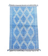 Handmade Morrocan Rug Beni Ourain white tribal diamond pattern blue and white