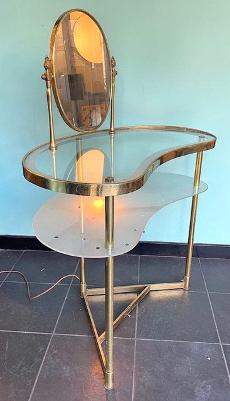 Italian 1950s brass and glass dressing table Luigi Brusotti - Mid Century Furniture