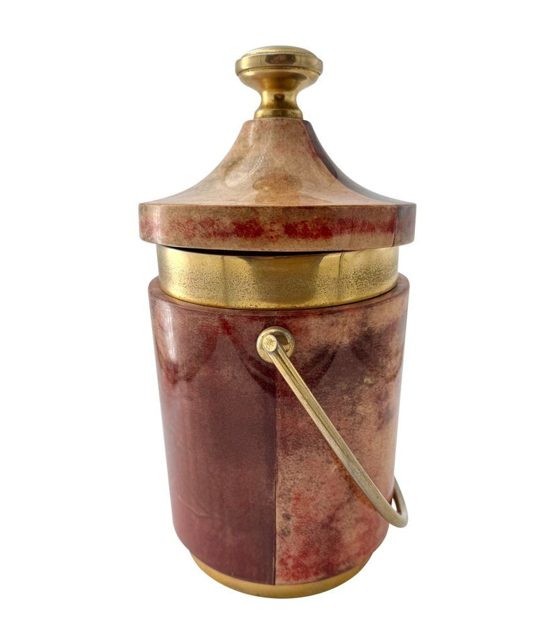 Mid Century ice bucket lacquered goat skin by Also Tura 1960s