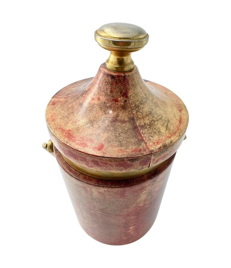 Mid Century ice bucket lacquered goat skin by Also Tura 1960s