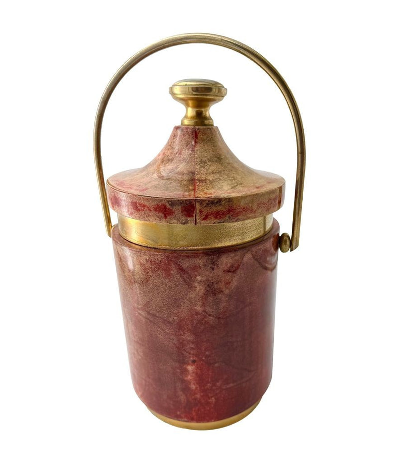 Mid Century ice bucket lacquered goat skin by Also Tura 1960s