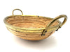 Mid century Gabriella Crespi style woven bamboo and brass two handed basket