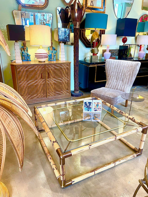 Mid century Italian bamboo and brass coffee table by Giovanni Banci for Banci Firenze - 1970s - Mid Century Furniture