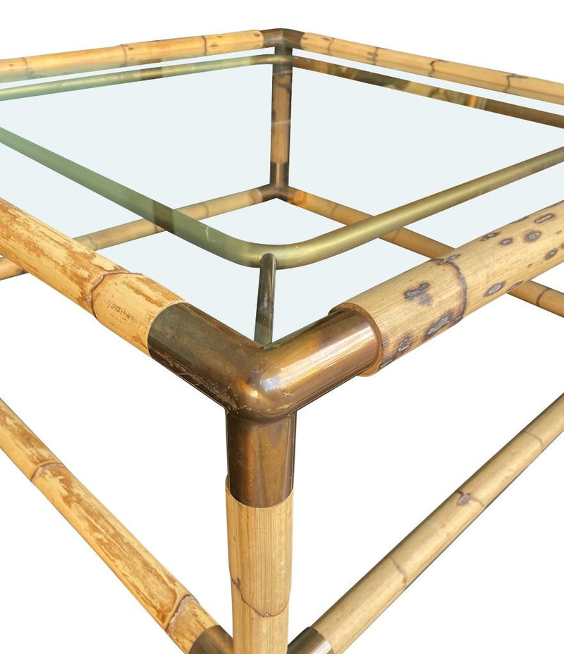 Mid century Italian bamboo and brass coffee table by Giovanni Banci for Banci Firenze - 1970s - Mid Century Furniture