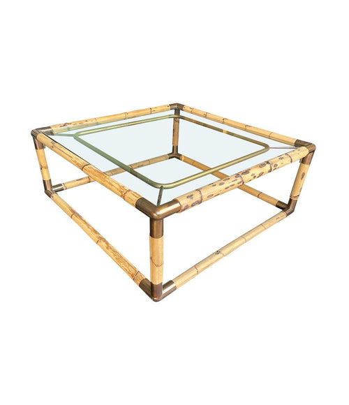 Mid century Italian bamboo and brass coffee table by Giovanni Banci for Banci Firenze - 1970s - Mid Century Furniture