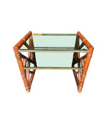 Mid century bamboo bedside tables or side tables Italian 1970s with green smoked glass