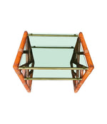 Mid century bamboo bedside tables or side tables Italian 1970s with green smoked glass