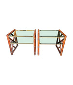 Mid century bamboo bedside tables or side tables Italian 1970s with green smoked glass