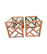 Mid century bamboo bedside tables or side tables Italian 1970s with green smoked glass