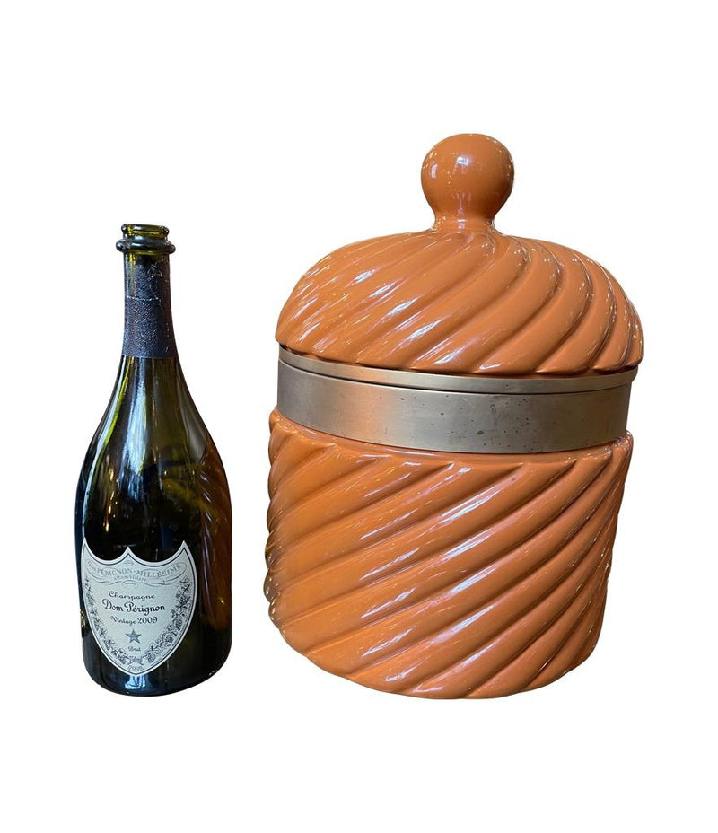 Gigantic Italian 1970s glazed ceramic and brass ice bucket by Tommaso Barbi