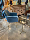 Mid Century Italian chairs with gilt metal legs and blue velvet fabric 1970s