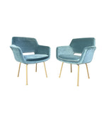 Mid Century Italian chairs with gilt metal legs and blue velvet fabric 1970s