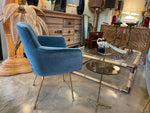 Mid Century Italian chairs with gilt metal legs and blue velvet fabric 1970s